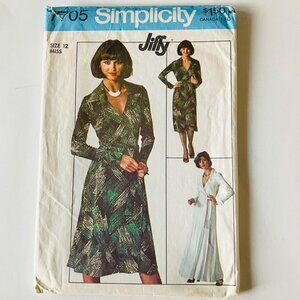 Simplicity 7705 Sz 12 1970s Jiffy Wrap Dress Maxi or Shorter Vintage Pattern UC